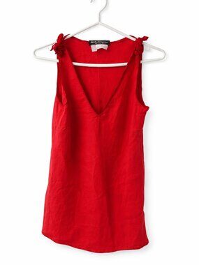 Salvatore Ferragamo Red Silk Sleeveless V-Neck Tank Top US 8